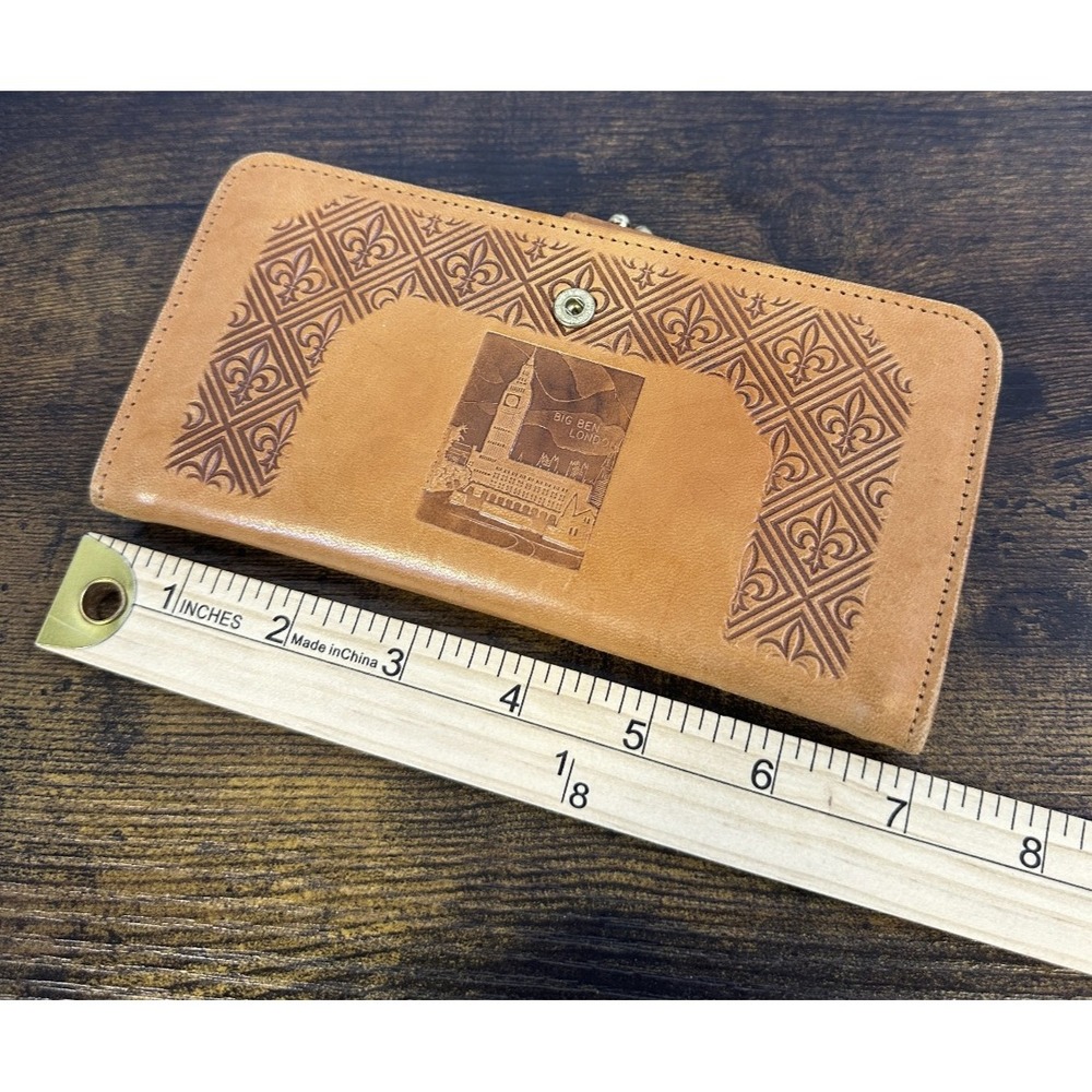 Vintage London Big Ben Tower Bridge Real Leather Kiss Lock Bifold Wallet England - Picture 15 of 16